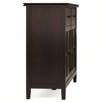 Artisan Solid Wood Large 4 Door Sideboard Buffet in Dark Chestnut Brown