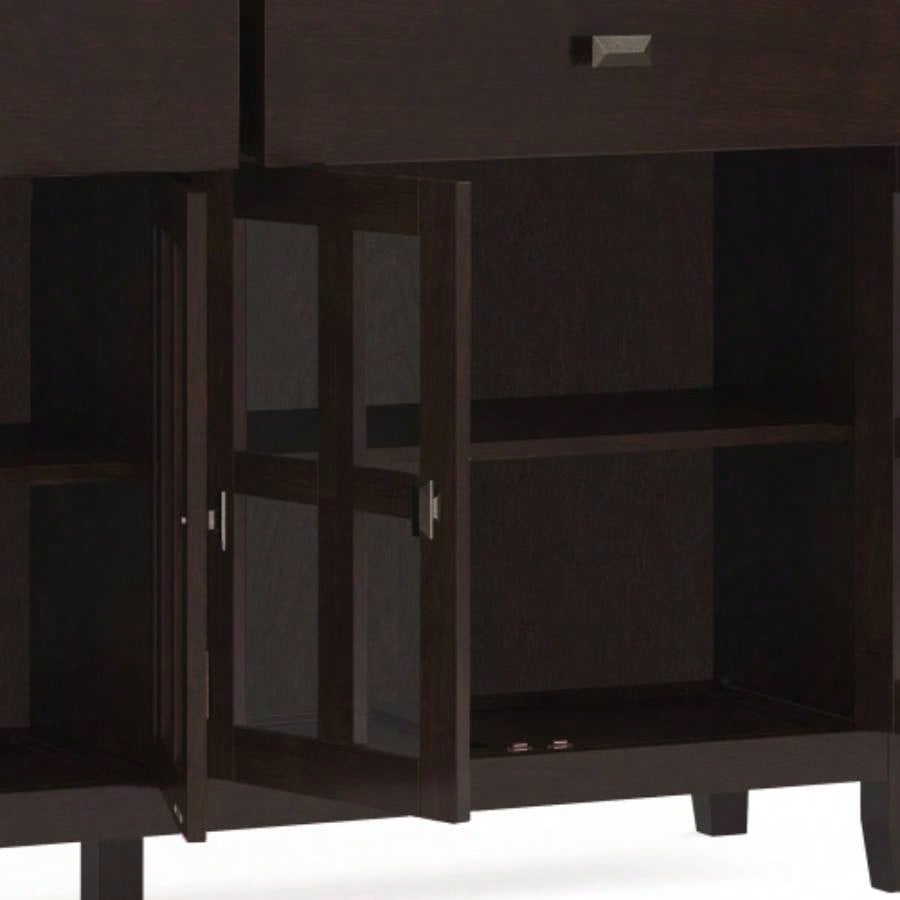 Artisan Solid Wood Large 4 Door Sideboard Buffet in Dark Chestnut Brown