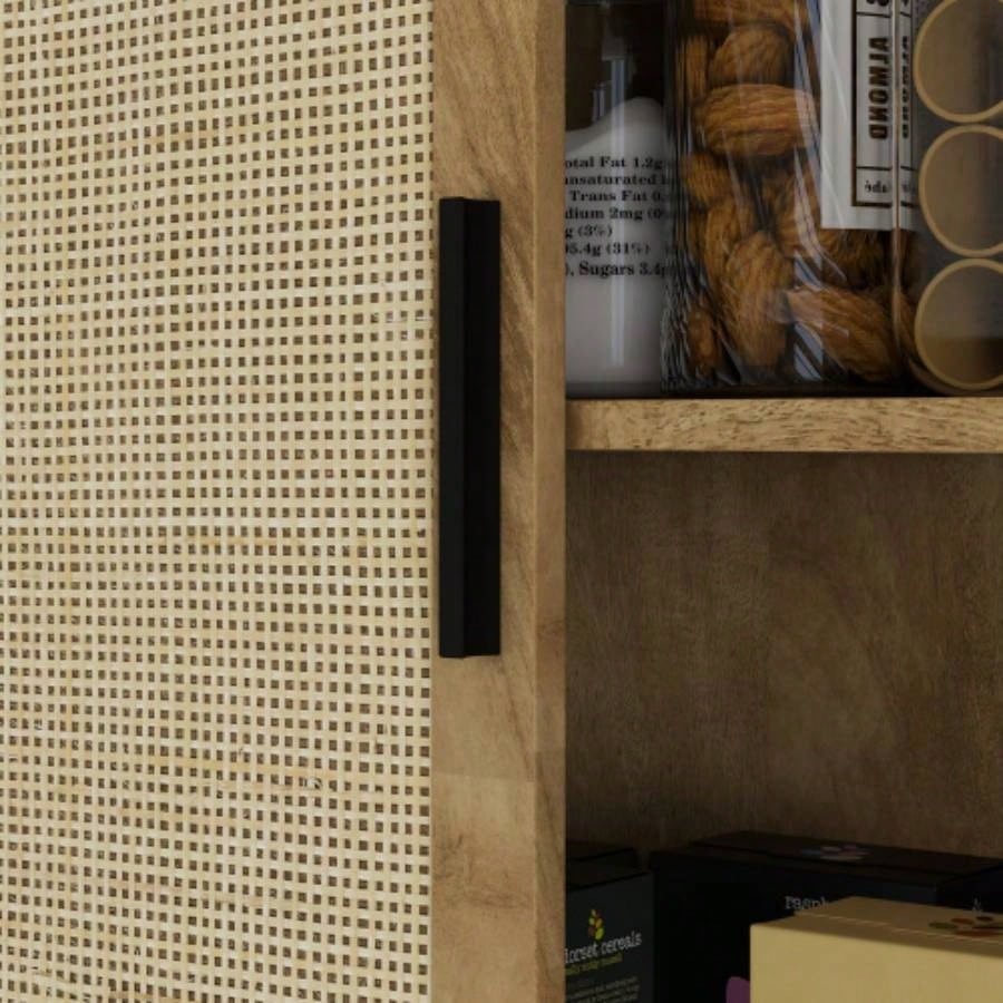 HOMCOM 64 Rattan Kitchen Storage Cabinet with Adjustable Shelf, Natural