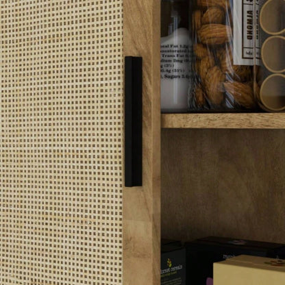 HOMCOM 64 Rattan Kitchen Storage Cabinet with Adjustable Shelf, Natural