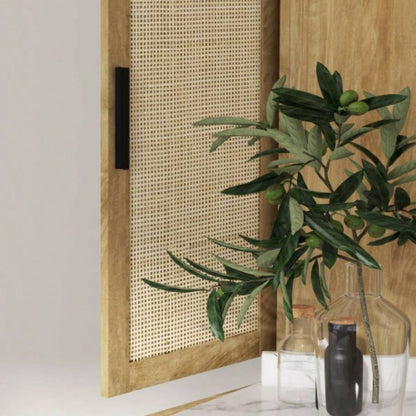 HOMCOM 64 Rattan Kitchen Storage Cabinet with Adjustable Shelf, Natural