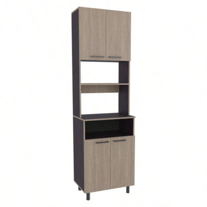 Kitchen Pantry, 4 Doors, 4, 4 Shelves, White Oak/ Black Wengue