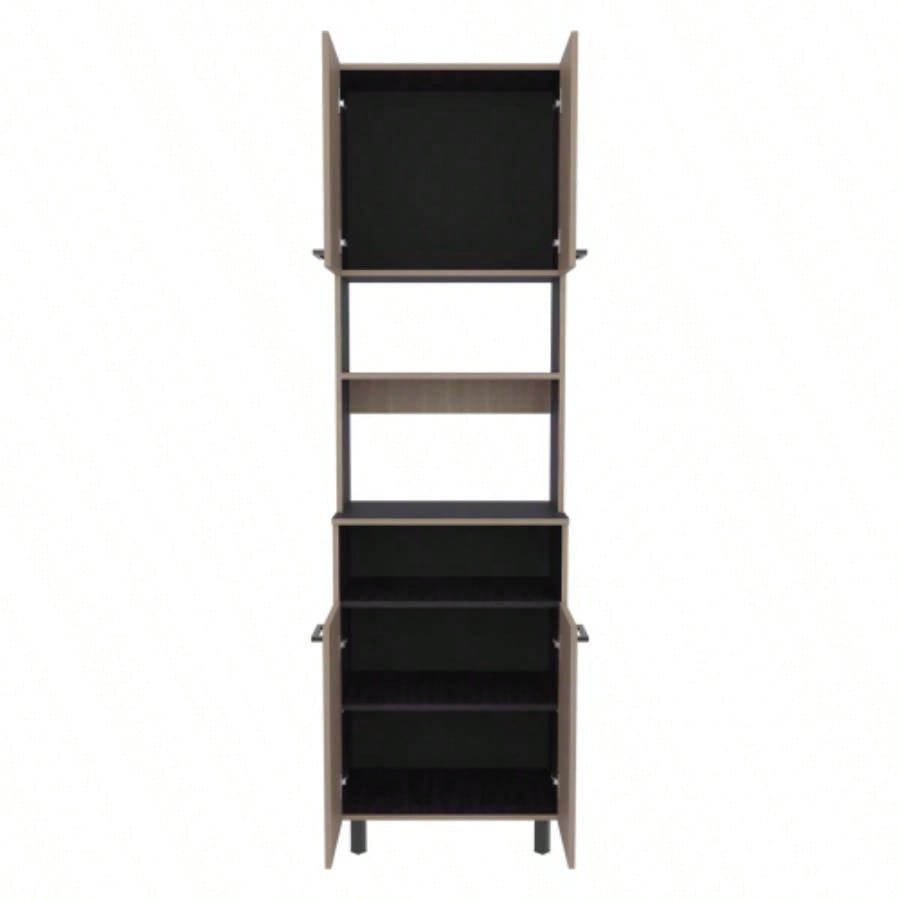 Kitchen Pantry, 4 Doors, 4, 4 Shelves, White Oak/ Black Wengue