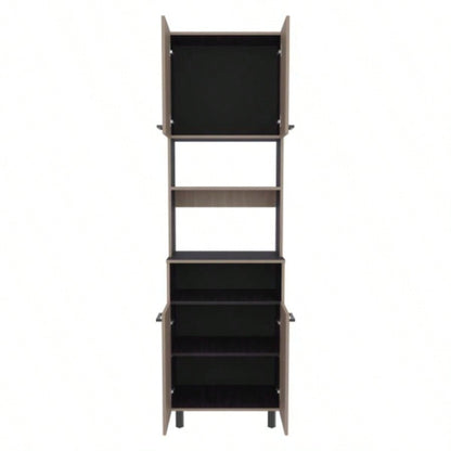 Kitchen Pantry, 4 Doors, 4, 4 Shelves, White Oak/ Black Wengue