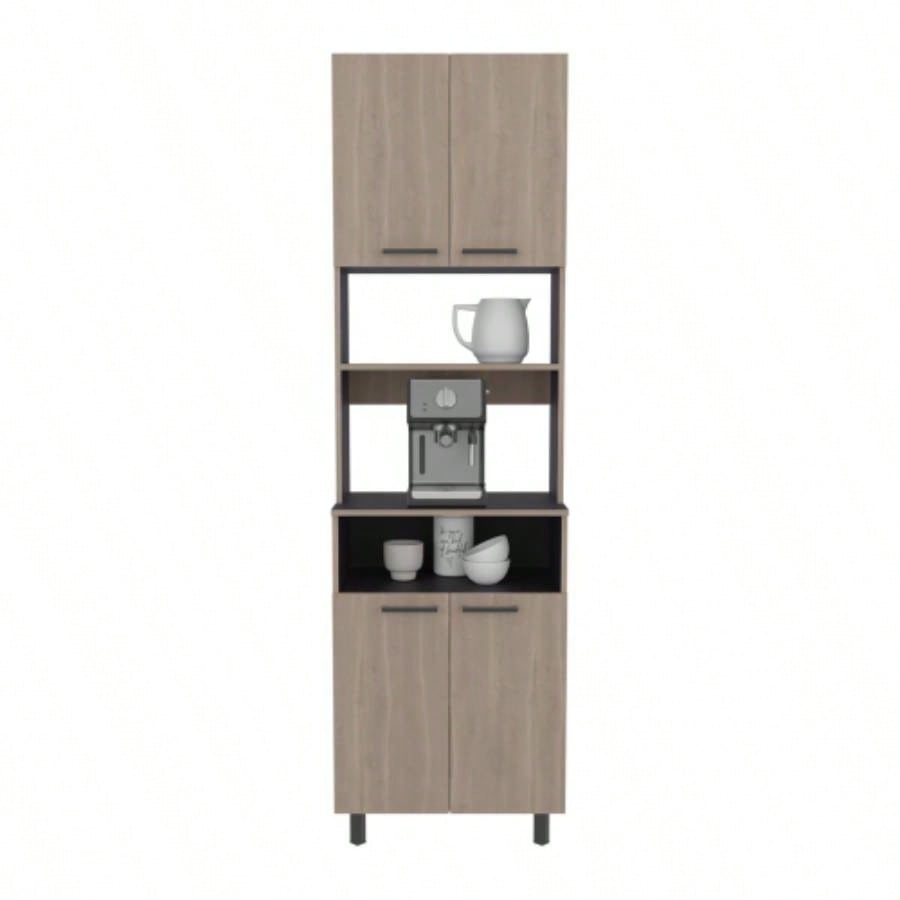 Kitchen Pantry, 4 Doors, 4, 4 Shelves, White Oak/ Black Wengue