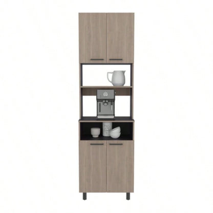 Kitchen Pantry, 4 Doors, 4, 4 Shelves, White Oak/ Black Wengue