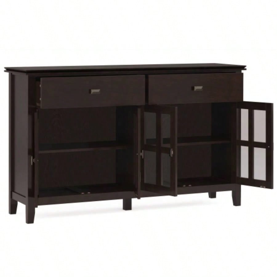 Artisan Solid Wood Large 4 Door Sideboard Buffet in Dark Chestnut Brown