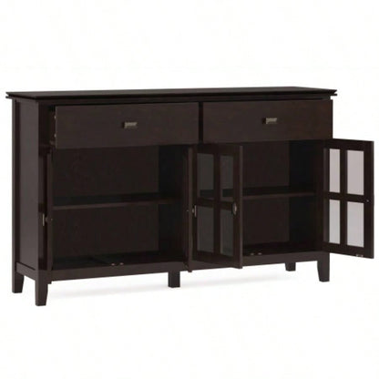 Artisan Solid Wood Large 4 Door Sideboard Buffet in Dark Chestnut Brown
