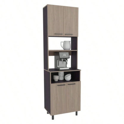 Kitchen Pantry, 4 Doors, 4, 4 Shelves, White Oak/ Black Wengue