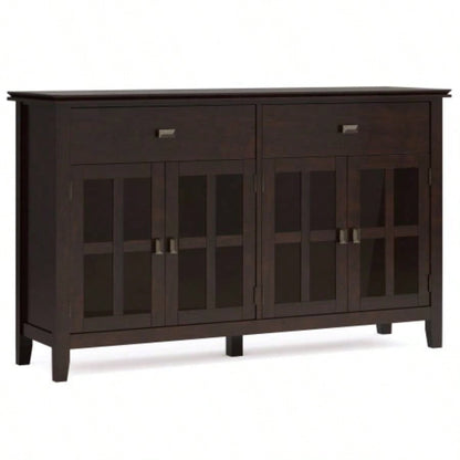 Artisan Solid Wood Large 4 Door Sideboard Buffet in Dark Chestnut Brown