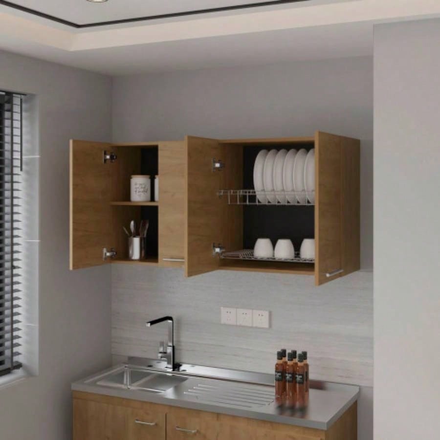 Lyman Wall Cabinet kitchen in Melamine wit 4 Doors, Natural Oak