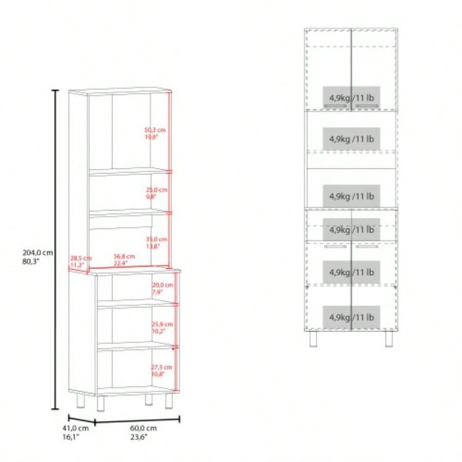 Kitchen Pantry, 4 Doors, 4, 4 Shelves, White Oak/ Black Wengue