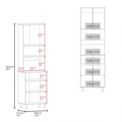 Kitchen Pantry, 4 Doors, 4, 4 Shelves, White Oak/ Black Wengue
