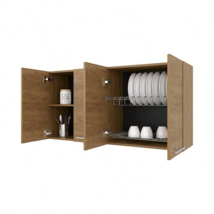 Lyman Wall Cabinet kitchen in Melamine wit 4 Doors, Natural Oak