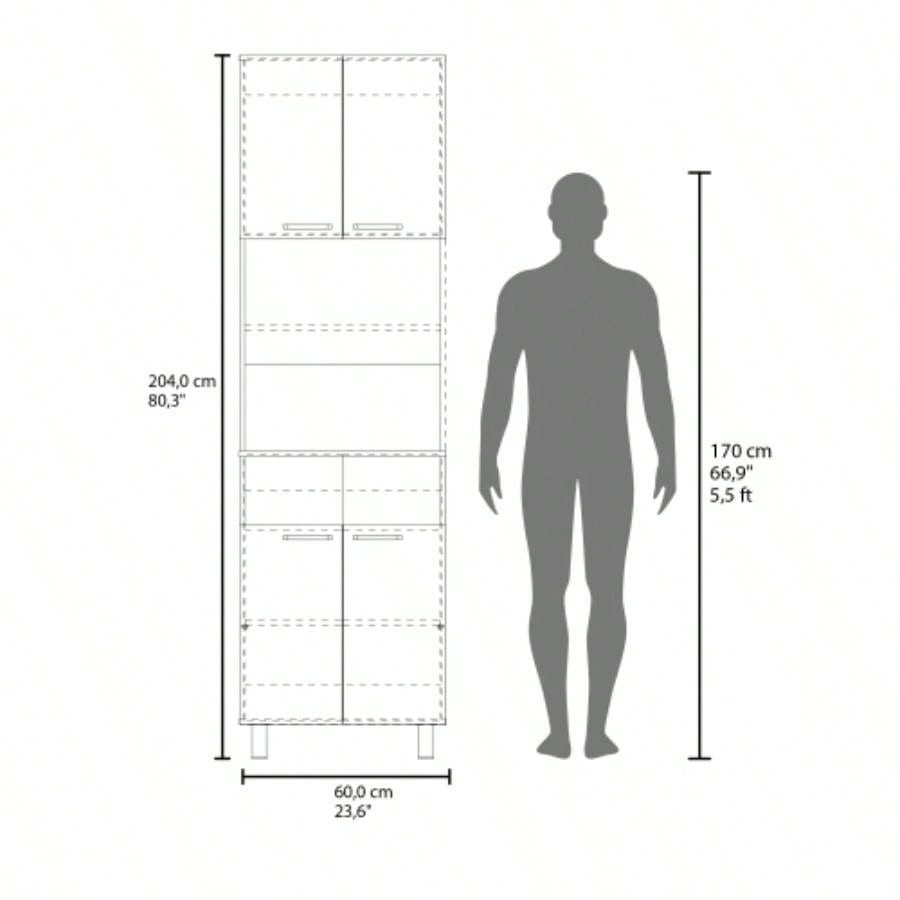 Kitchen Pantry, 4 Doors, 4, 4 Shelves, White Oak/ Black Wengue