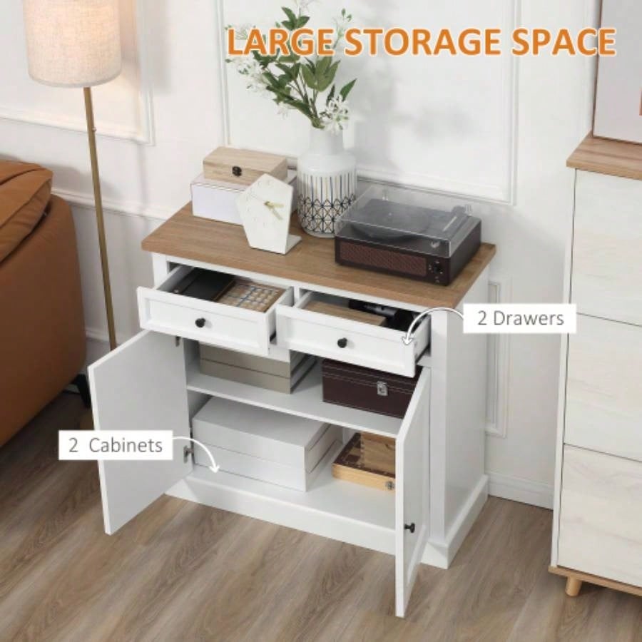 HOMCOM Sideboard Buffet Cabinet, Kitchen Cabinet, Coffee Bar Cabinet with 2 Drawers and Double Door Cupboard Living Room, Entryway, White