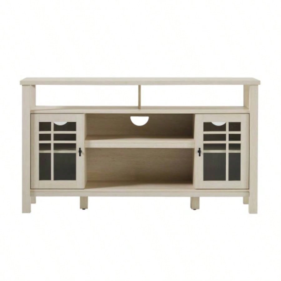 Transitional 58 2 - Door Sideboard with Windowpane Design, Ivory Oak