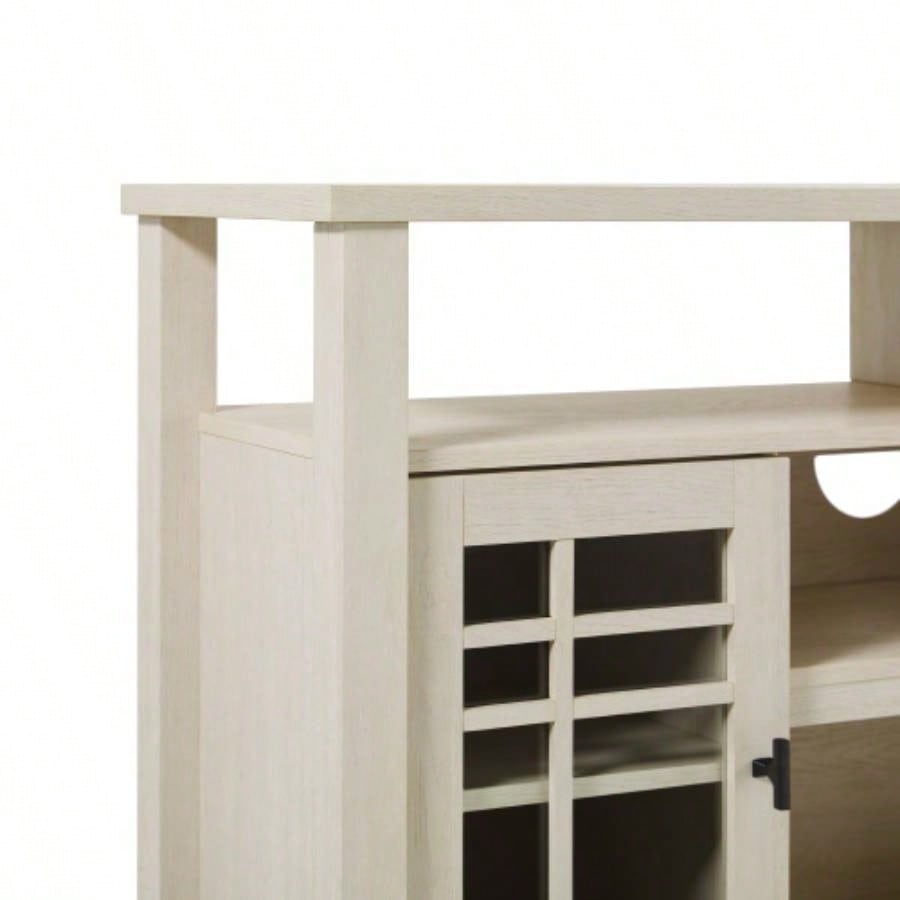 Transitional 58 2 - Door Sideboard with Windowpane Design, Ivory Oak