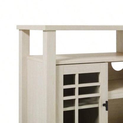 Transitional 58 2 - Door Sideboard with Windowpane Design, Ivory Oak