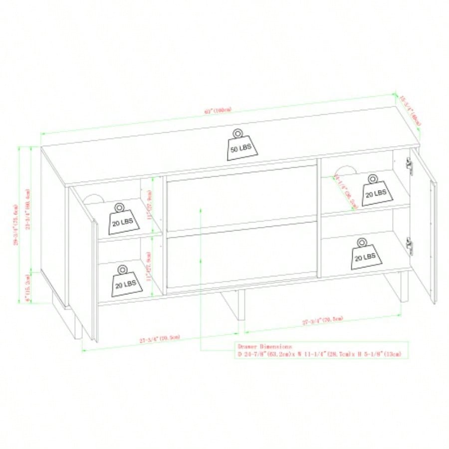 63 Scandi Sideboard with Beveled Drawers, Coastal Oak