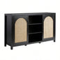 Transitional 58 2 - Door Sideboard with Arched Rattan Panels, Black