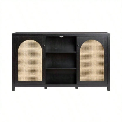 Transitional 58 2 - Door Sideboard with Arched Rattan Panels, Black