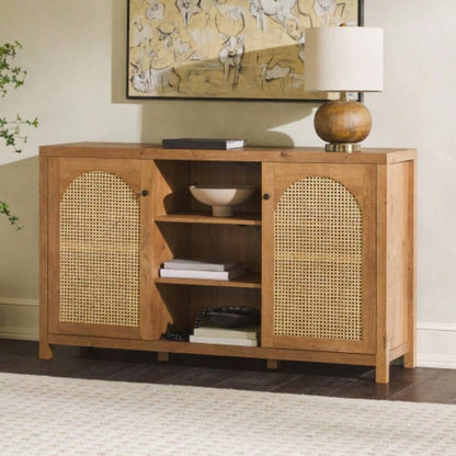 Transitional 58 2 - Door Sideboard with Rattan Panels, English Oak