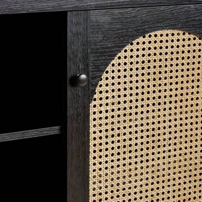 Transitional 58 2 - Door Sideboard with Arched Rattan Panels, Black