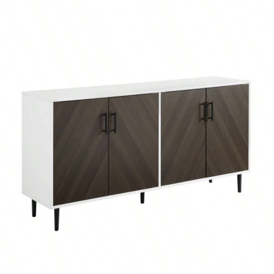 Mid - Modern Faux - Bookmatch Door Buffet - Ash Brown Bookmatch/ Solid White