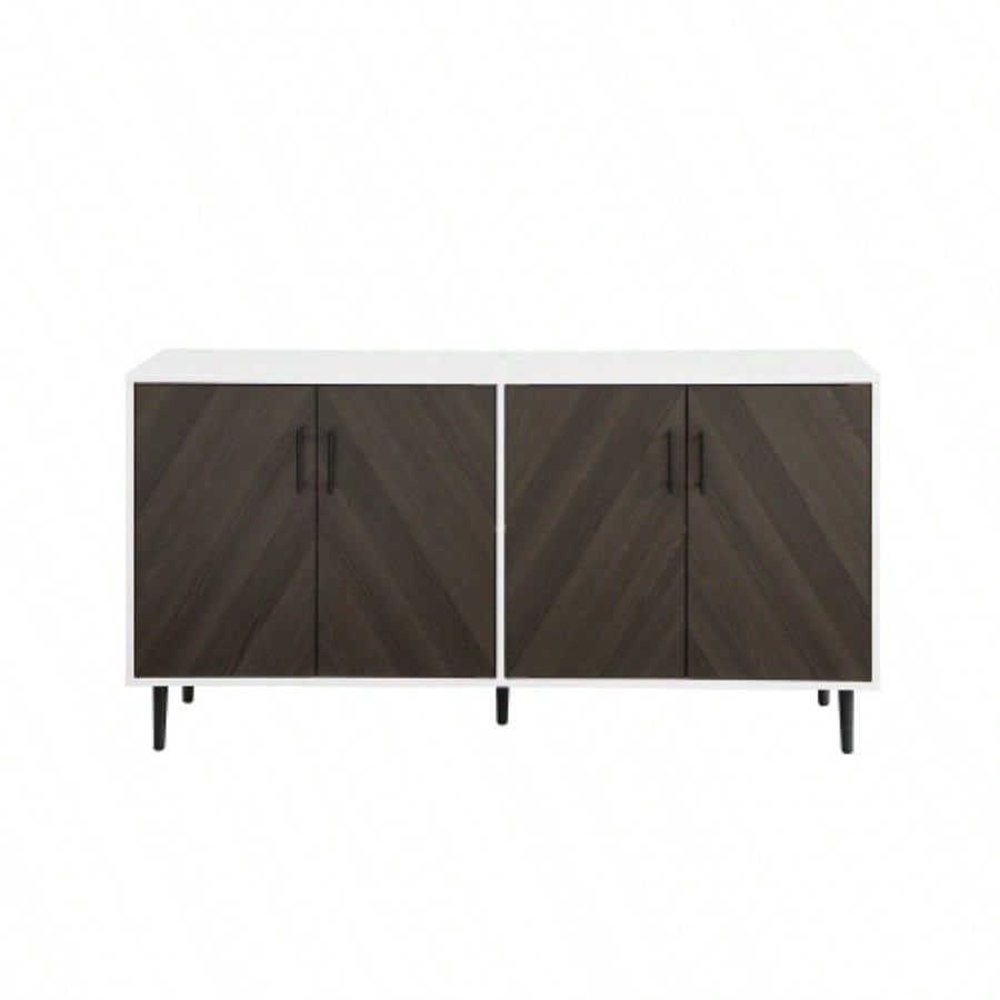 Mid - Modern Faux - Bookmatch Door Buffet - Ash Brown Bookmatch/ Solid White