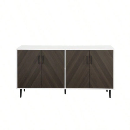 Mid - Modern Faux - Bookmatch Door Buffet - Ash Brown Bookmatch/ Solid White