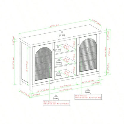 Transitional 58 2 - Door Sideboard with Rattan Panels, English Oak
