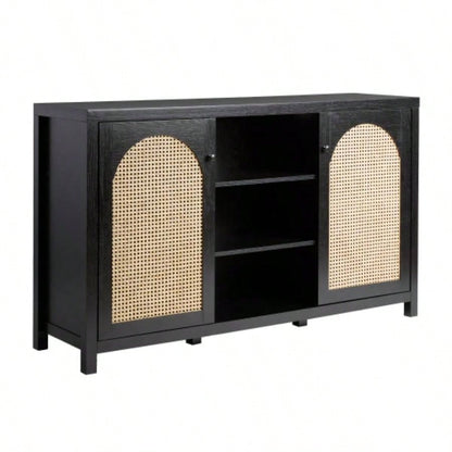 Transitional 58 2 - Door Sideboard with Arched Rattan Panels, Black