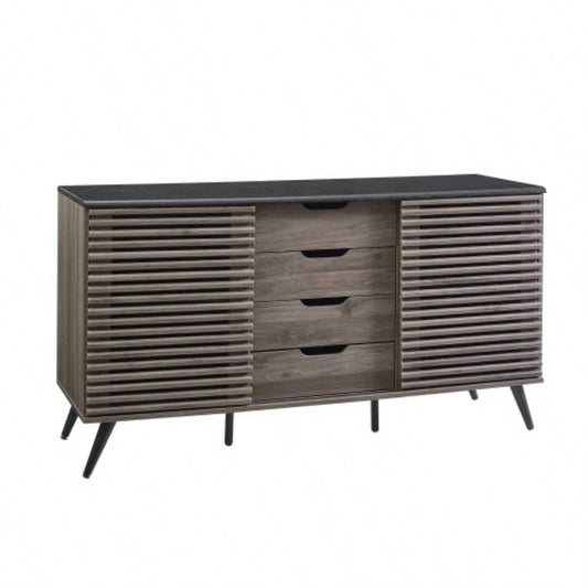 Contemporary Sliding Slat - Door Sideboard - Ebony/Slate
