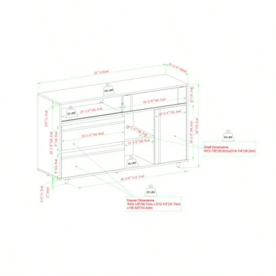Contemporary Detailed - Door Sideboard with Open Storage - Dark Espresso/ Solid Black