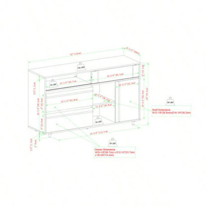 Contemporary Detailed - Door Sideboard with Open Storage - Dark Espresso/ Solid Black