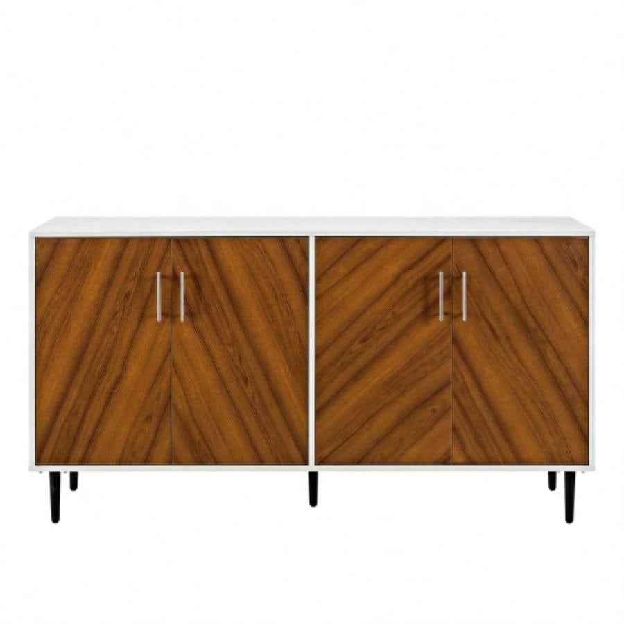 Mid - Modern Faux - Bookmatch Door Buffet - White/Teak