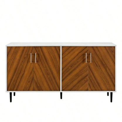 Mid - Modern Faux - Bookmatch Door Buffet - White/Teak