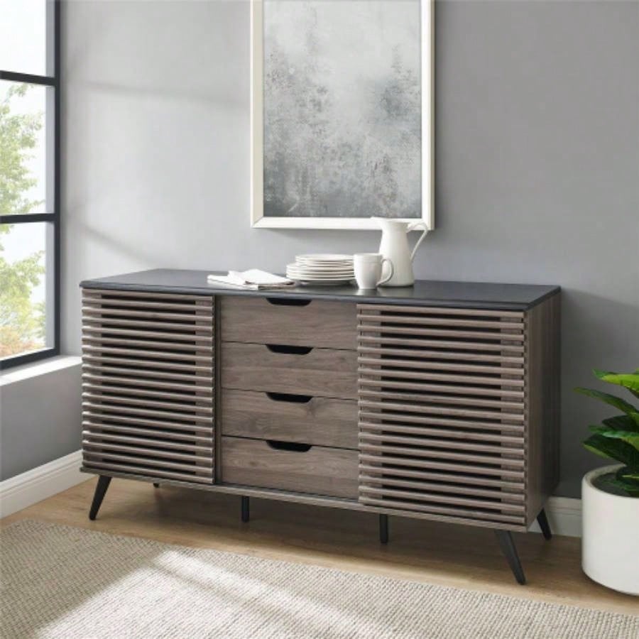 Contemporary Sliding Slat - Door Sideboard - Ebony/Slate
