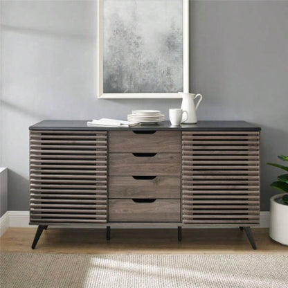 Contemporary Sliding Slat - Door Sideboard - Ebony/Slate
