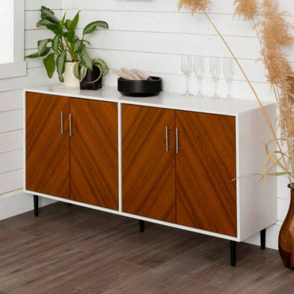 Mid - Modern Faux - Bookmatch Door Buffet - White/Teak