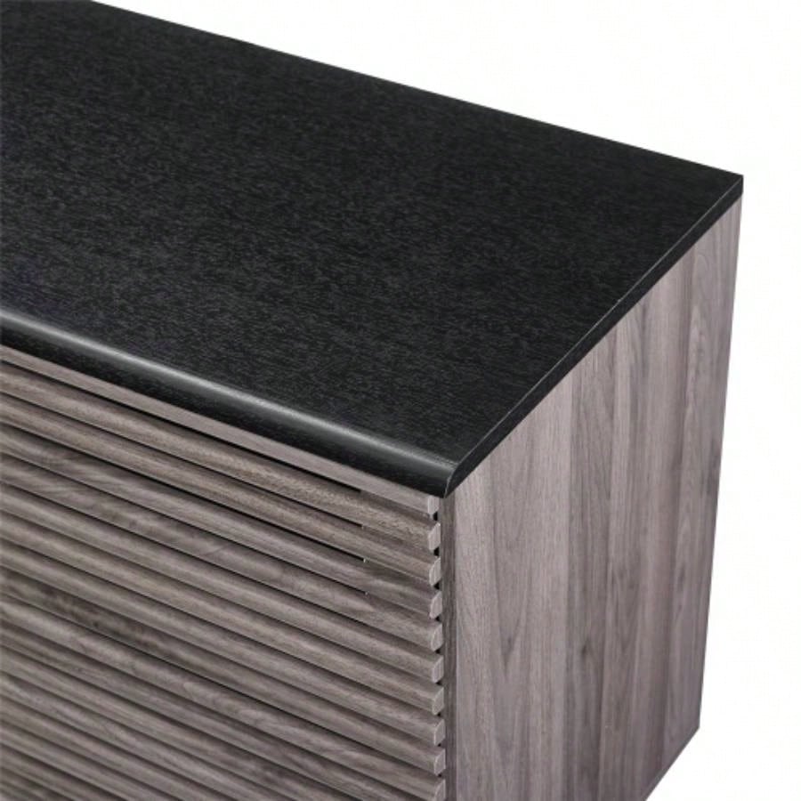 Contemporary Sliding Slat - Door Sideboard - Ebony/Slate