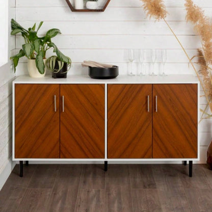 Mid - Modern Faux - Bookmatch Door Buffet - White/Teak