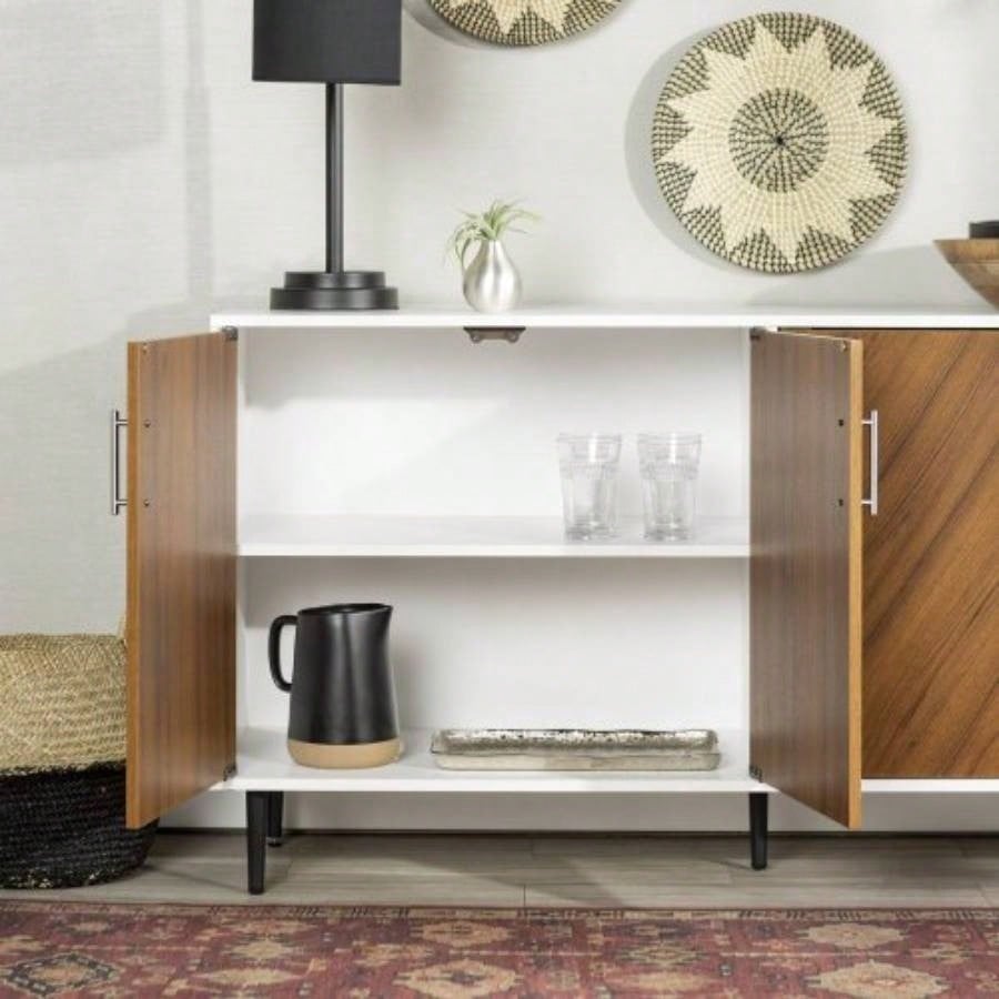 Mid - Modern Faux - Bookmatch Door Buffet - White/Teak