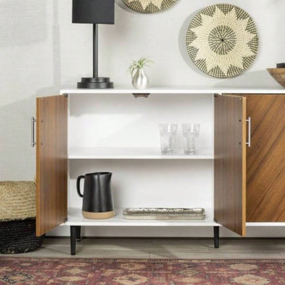 Mid - Modern Faux - Bookmatch Door Buffet - White/Teak