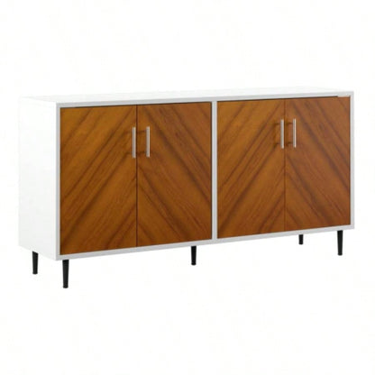 Mid - Modern Faux - Bookmatch Door Buffet - White/Teak