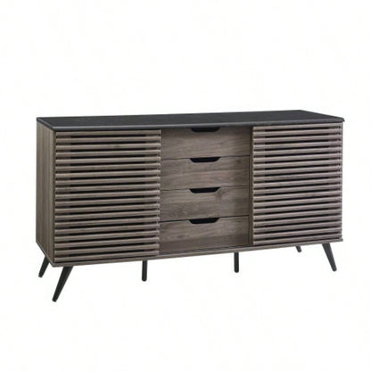 Contemporary Sliding Slat - Door Sideboard - Ebony/Slate