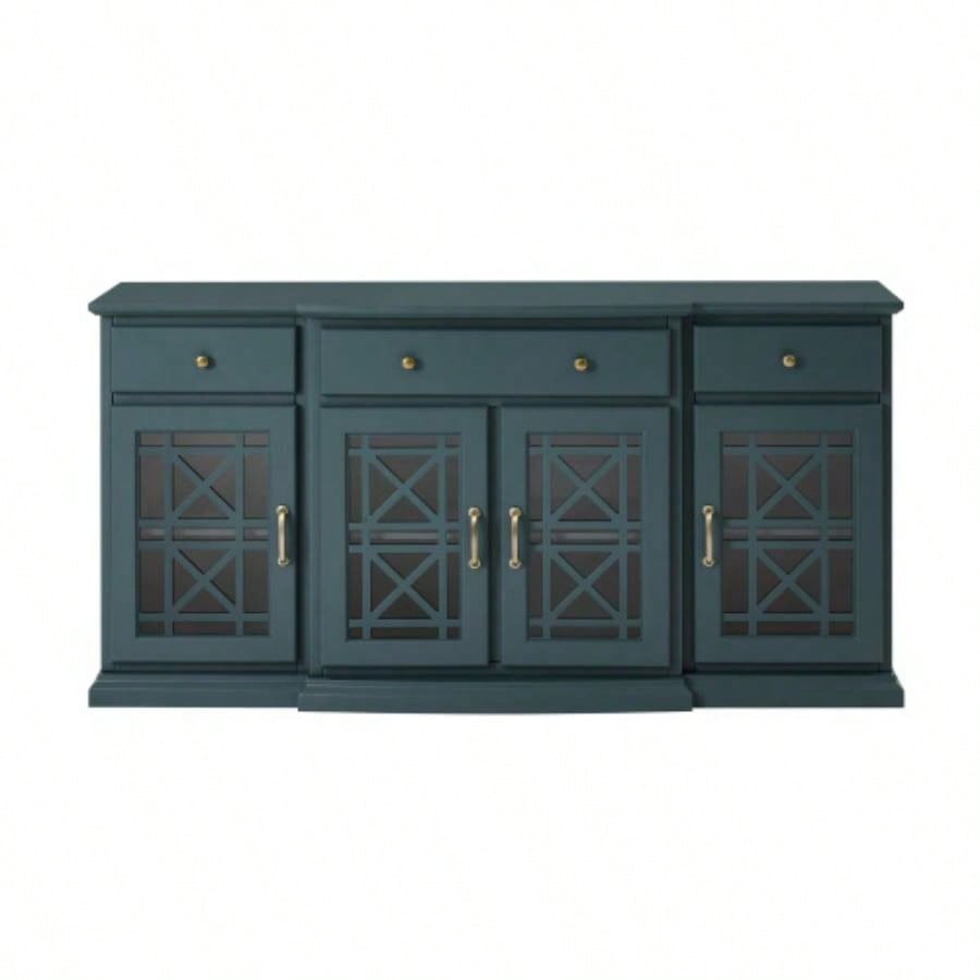 Classic Fretwork Detailed Glass - Door Sideboard - Dark Teal
