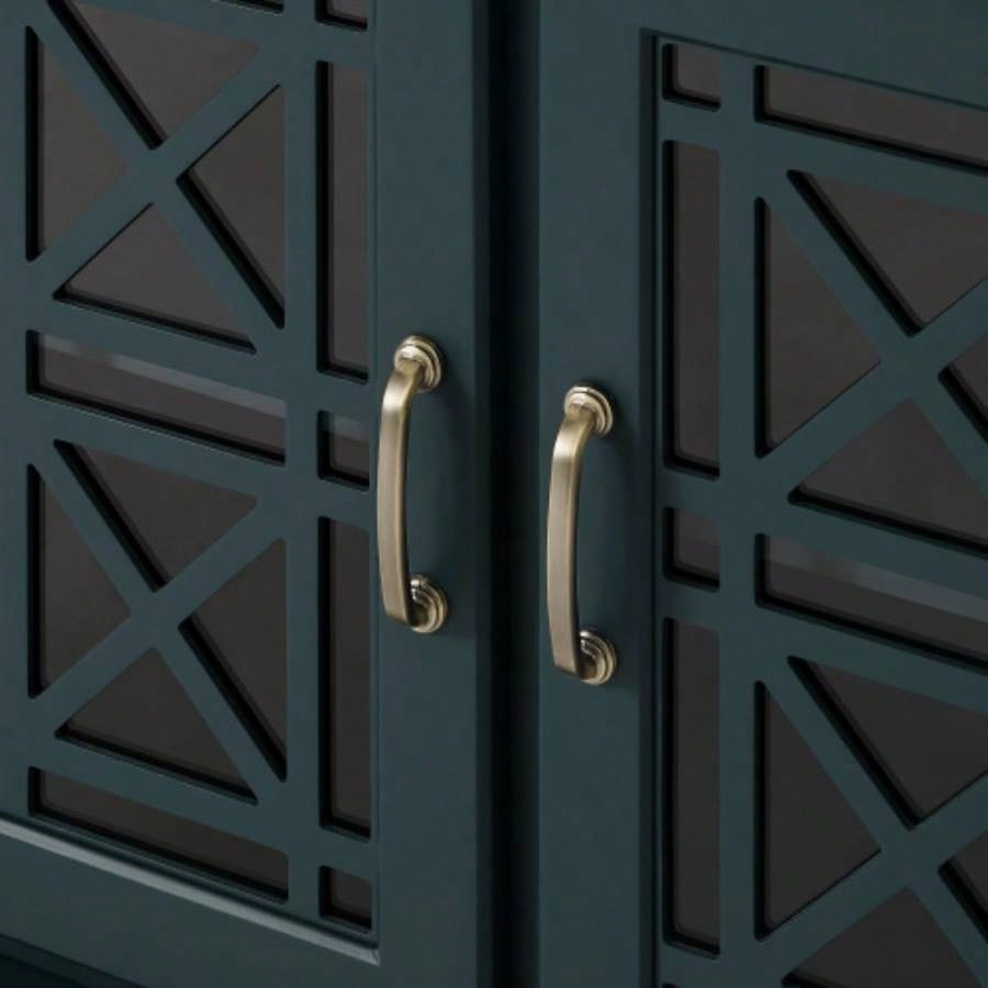 Classic Fretwork Detailed Glass - Door Sideboard - Dark Teal