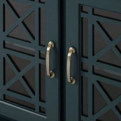 Classic Fretwork Detailed Glass - Door Sideboard - Dark Teal